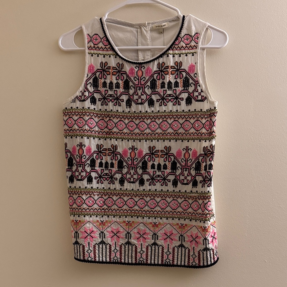 RIVER ISLAND Beaded & Embroidered Multicolor Tank